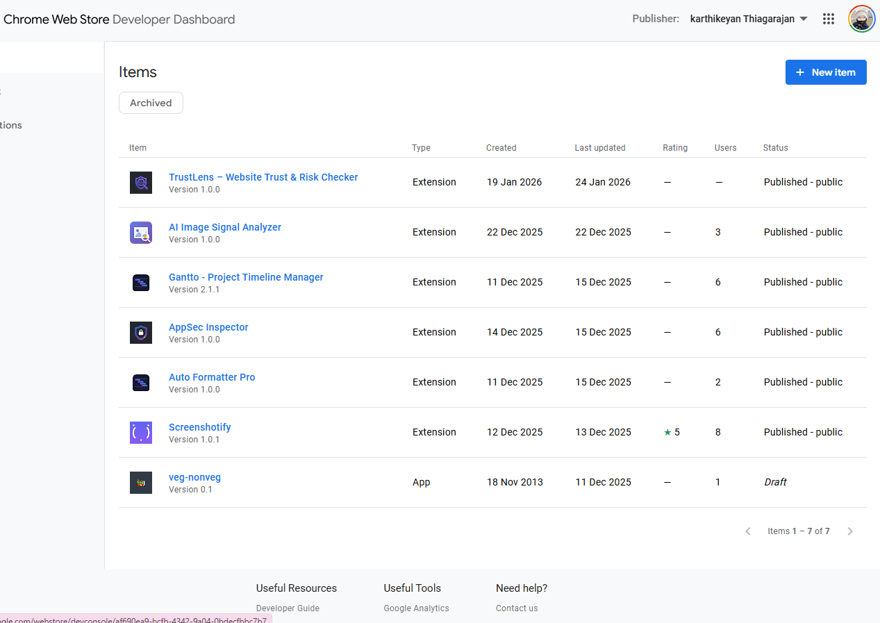 Chrome Web Store Developer Console Extension