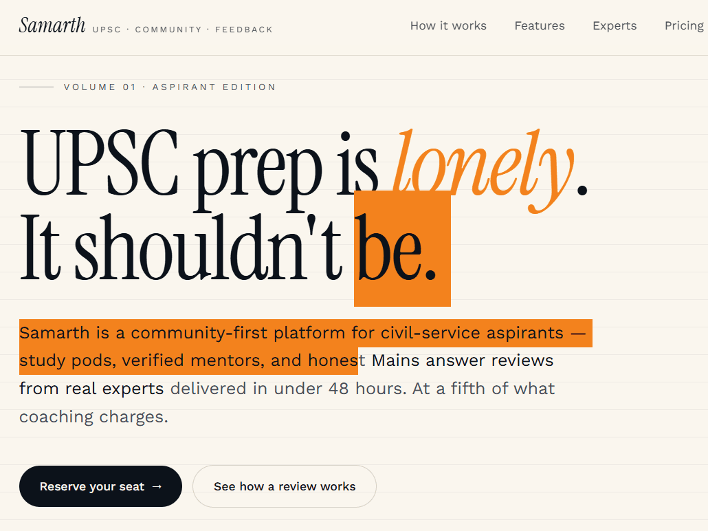 UPSC prep is lonely, but Samarth is not